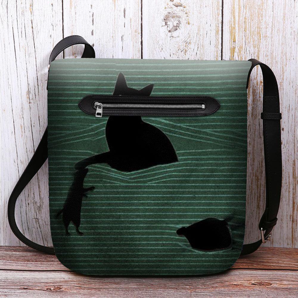 Bolso de hombro tipo bandolera con diseño de ratón y rayas de gato negro de dibujos animados informal bonito de fieltro para mujer 