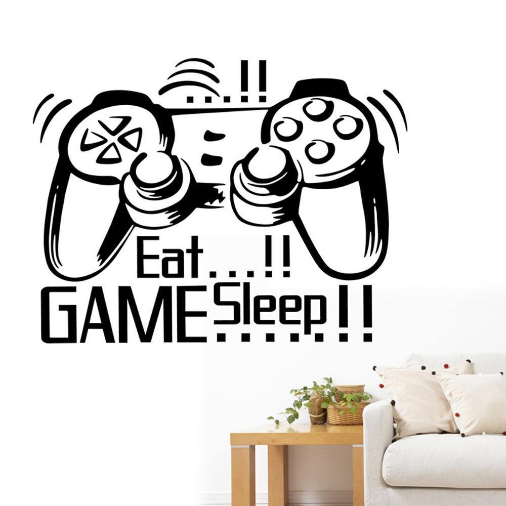 Creative Art Game Handle Wall Stickers "EAT SLEEP GAME" Black Vinyl Removable Printed Game Lovers Bedroom Wall Stickers Hot Play Game Handle Living Room Bedroom Personality Decoration Wall Stickers