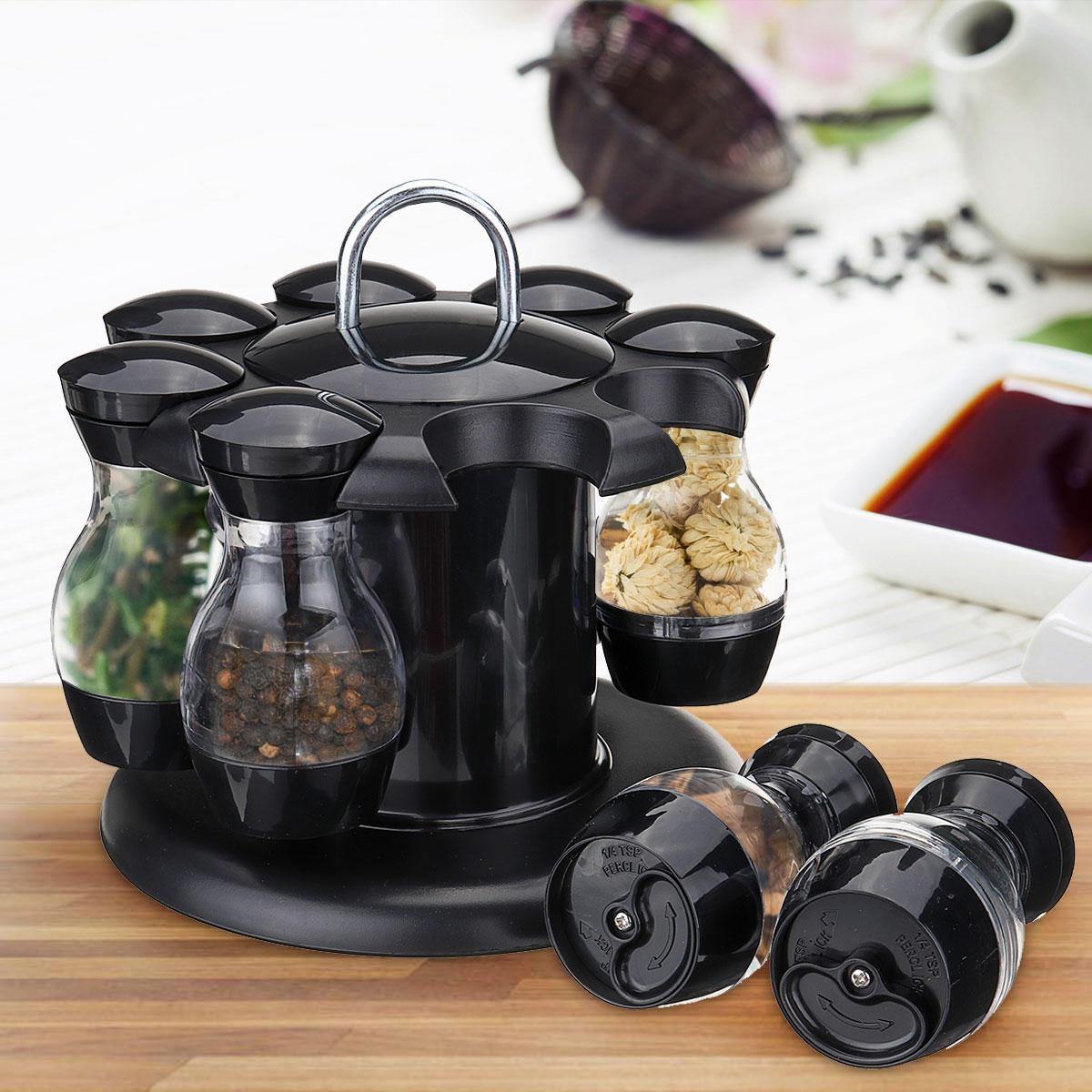 8 Jar Rotating Kitchen Spice Rack Bottle Storage Holder Condiments Container