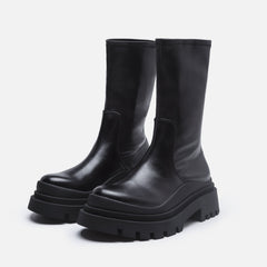 Damen-Stiefel, Plateau-Punk-Schuhe mit klobigem Block und runder Zehenpartie