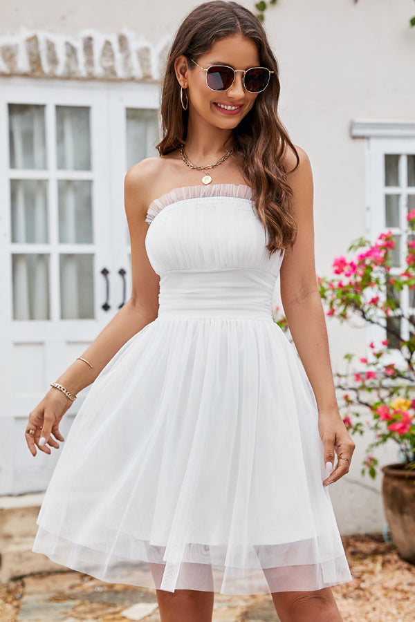 Cute Princess Bandeau White Mini Dress