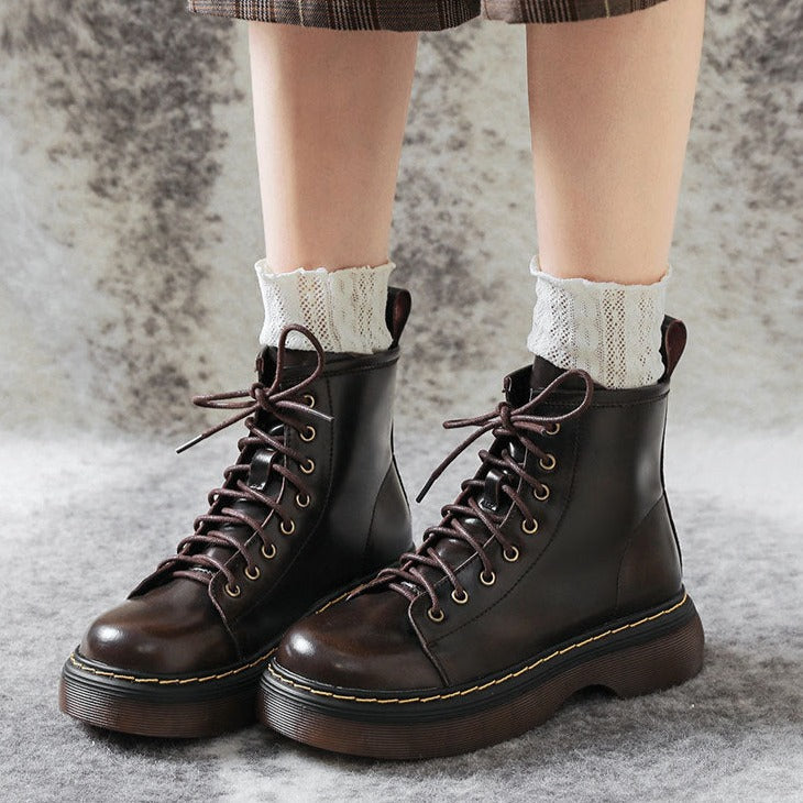 Womens Combat Boots Platform Leather Martin Boots