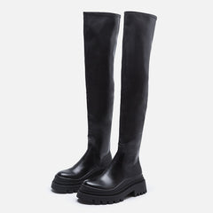 Thigh High Boots No Heel Chunky Platform Knee High Boots For Women