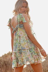 Multicolor Floral Chiffon Tie Dress