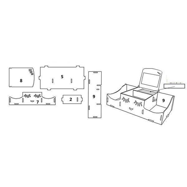 Caja de almacenamiento de cosméticos de madera Diy creativa, contenedor de almacenamiento de escritorio con espejo, organizador de escritorio 