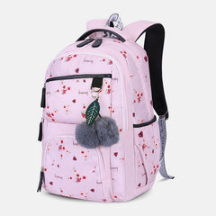 Women Fluffy Ball Print Anti-theft Multifunction Laptop Bag Backpack