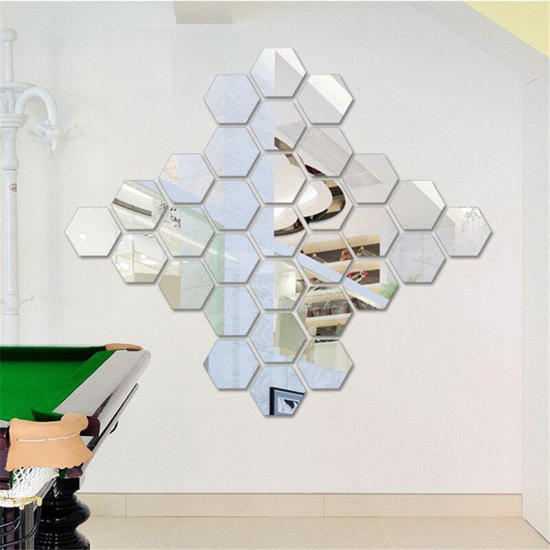 12Pcs 3D Wall Stickers DIY Mirror Hexagon Vinyl Removable Decal for Home Living Room Art Decoration