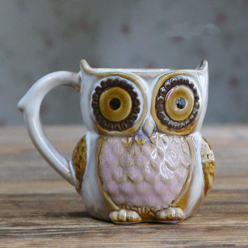 Creative Colorful Ceramic Crafts Owl Shaped Cup Drinking Water Cup Ceramic Cup