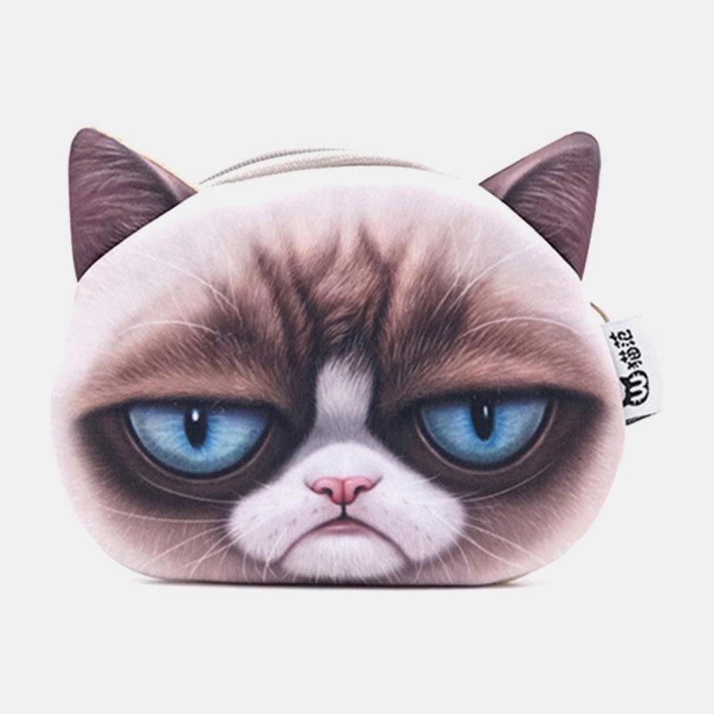 Women Cartoon 3D Cat Head Personality Cute Small Storage Bag Coin Bag