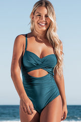 Twist And Cutout Solid One Piece Swimsuits