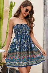 Bohemia Bandeau Smocked Floral Print Mini Dress