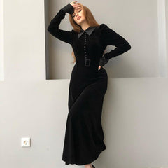 Women's High-waist Temperament Elegant Shirt Puff Sleeve Dress