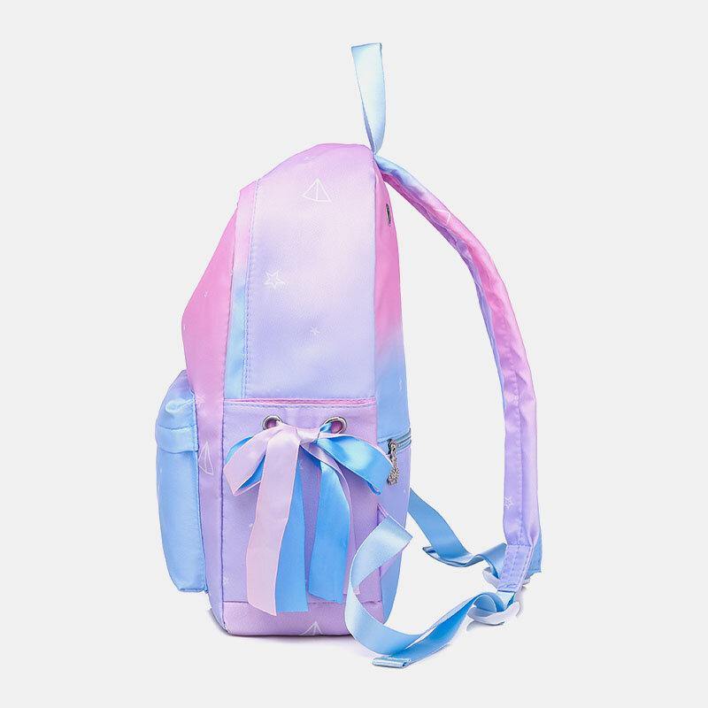 Women Oxford Color Gradient Earphone Hole BowKnot Casual Studeng Bag Backpack