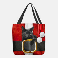 Las mujeres se sintieron lindo festivo 3D dibujos animados Navidad gato negro patrón bolso de hombro bolso de mano 