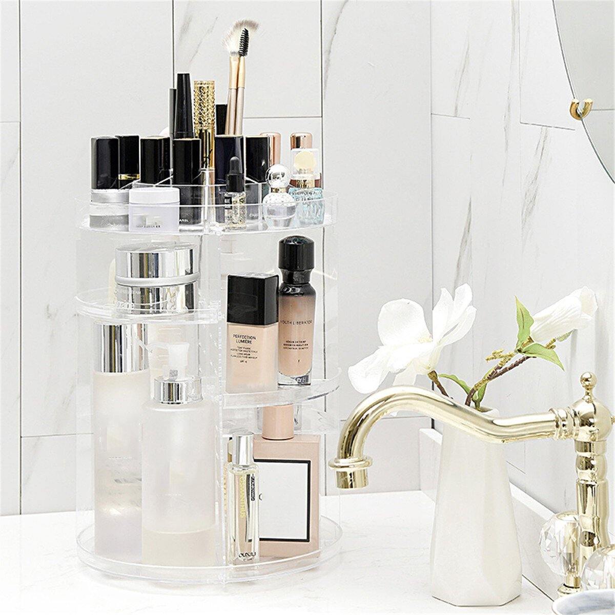 360 Degree Rotation Transparent Acrylic Cosmetics Multi-function Makeup Organizer