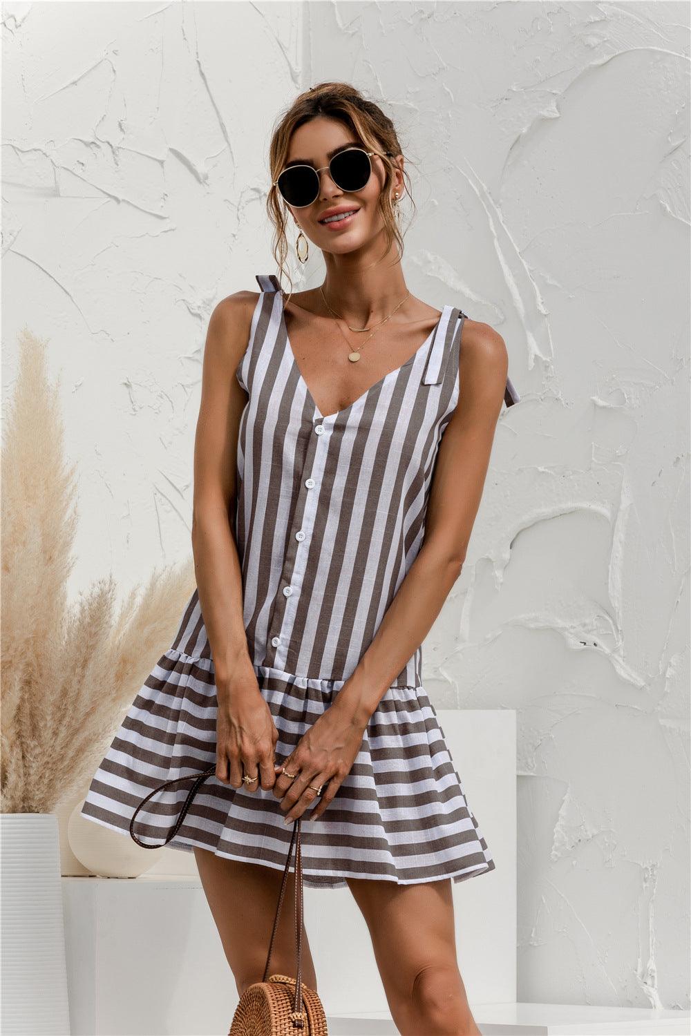 Striped Button Up Tank Dress