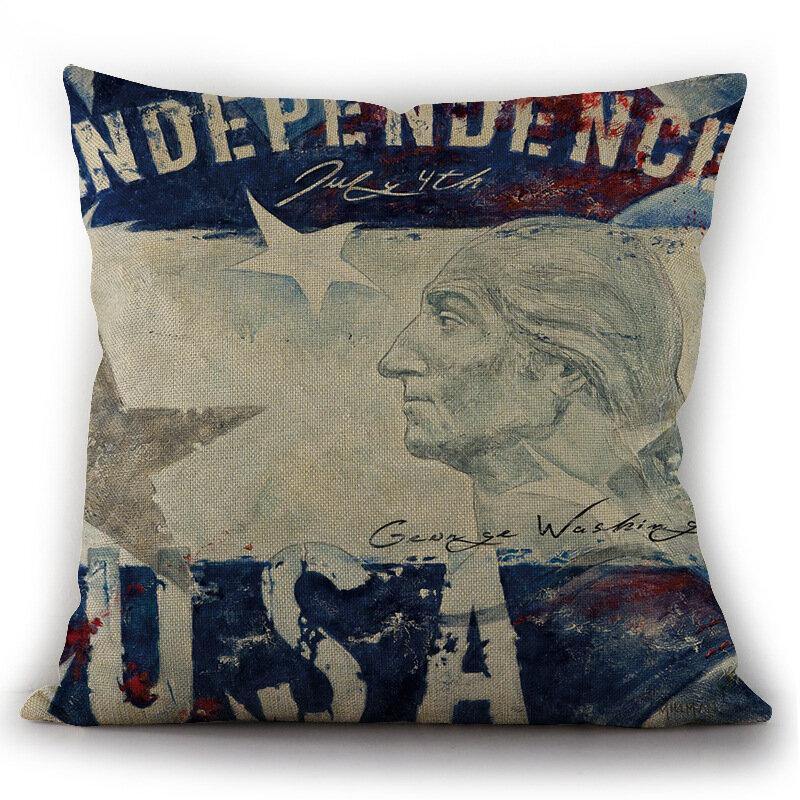 American Independence Day Pillow Painting American Flag Linen Pillowcase Cushion Cover