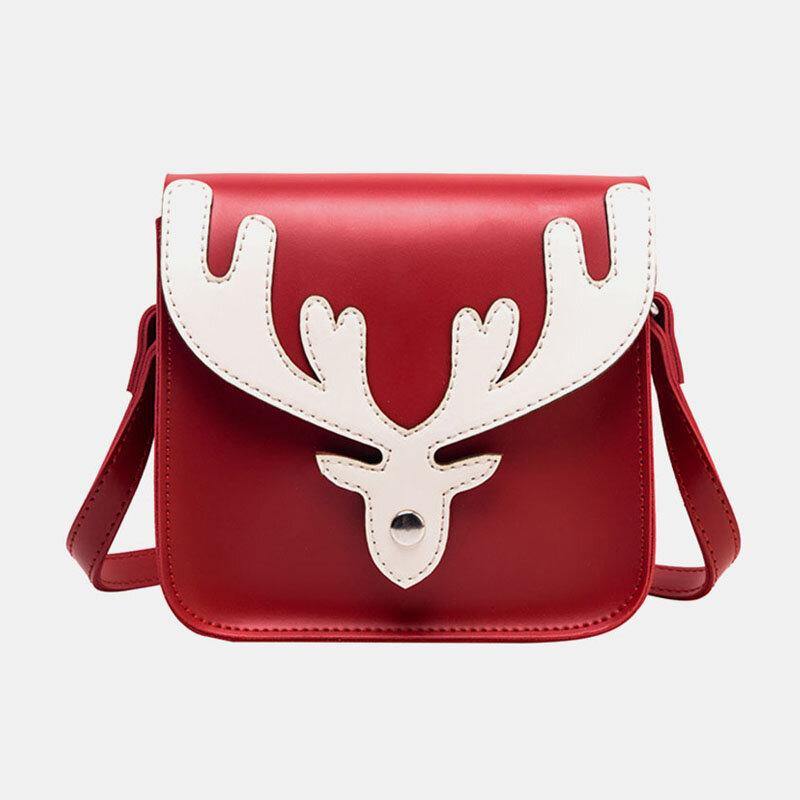 Bolso cuadrado pequeño con diseño de alces de Navidad en color de contraste de piel sintética para mujer, bolso cruzado, bolso de hombro 