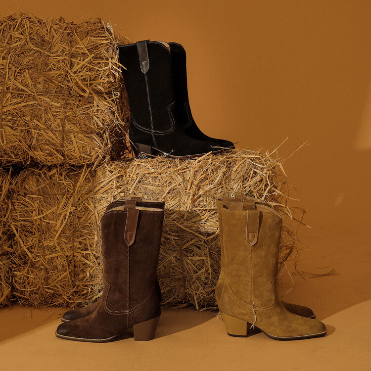 Women's Western Cowboy Suede Leather Boots