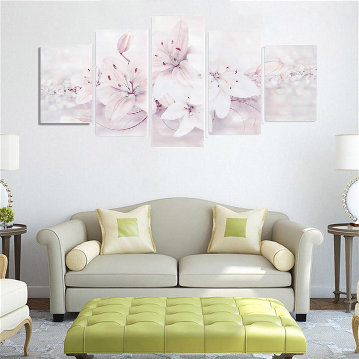 5PCS Lilies Frameless Modern Canvas Painting Mural Wall Picture Paintings Home Decoration