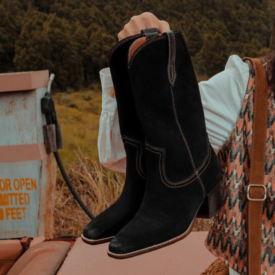 Women's Western Cowboy Suede Leather Boots