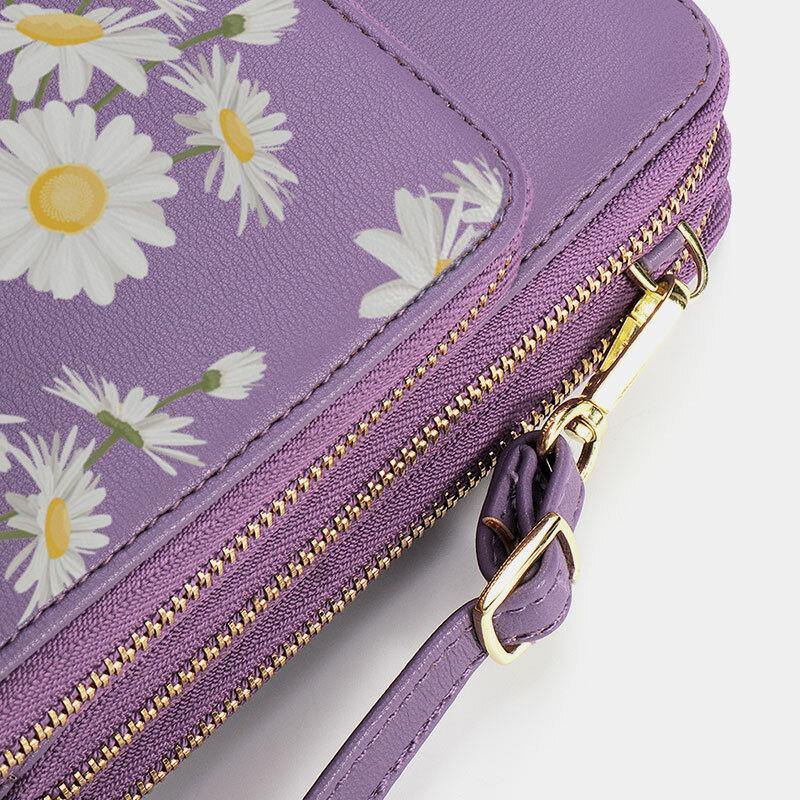 Damen-Clutch mit Gänseblümchen-Motiv, Kartentasche, Handytasche, Umhängetasche 