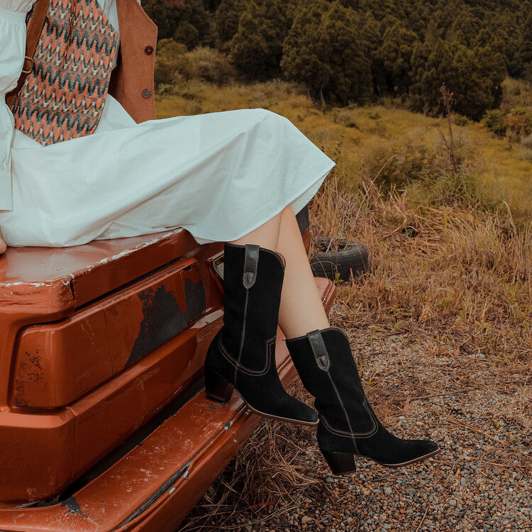 Women's Western Cowboy Suede Leather Boots