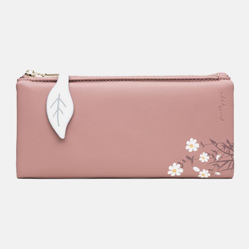 Women 13 Card Slots Bifold Flower Printed Long Wallet Clutches Bag