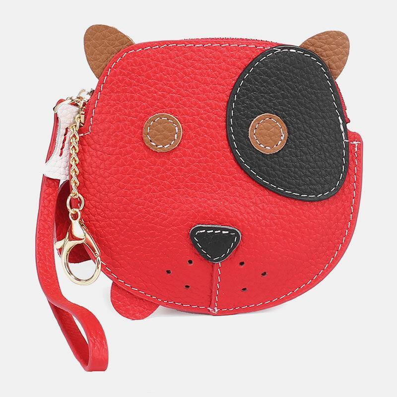 Women Genuine Leather Cowhide Cute Cartoon Dog Pattern Small Storage Bag Coin Bag