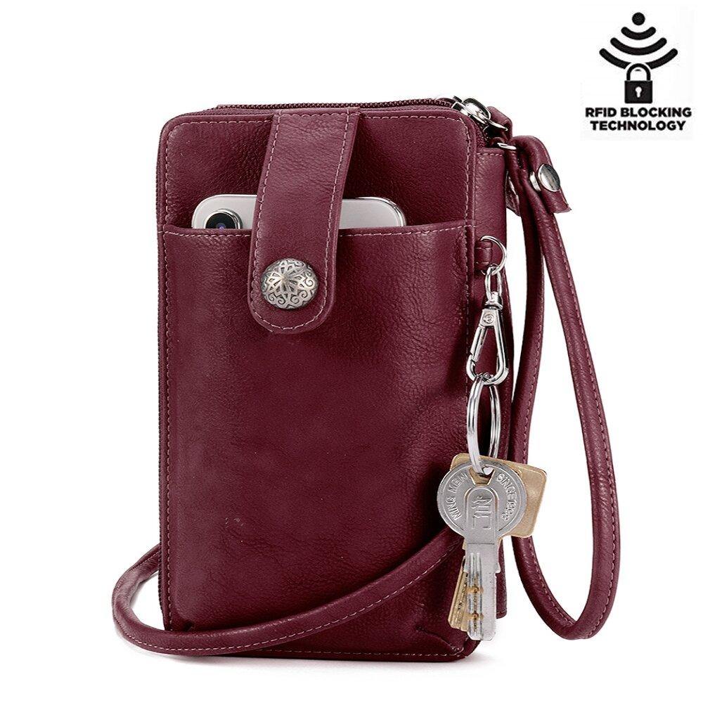 Brenice Women RFID Card Bag Solid Crossbody Bag Phone Bag Card Holder