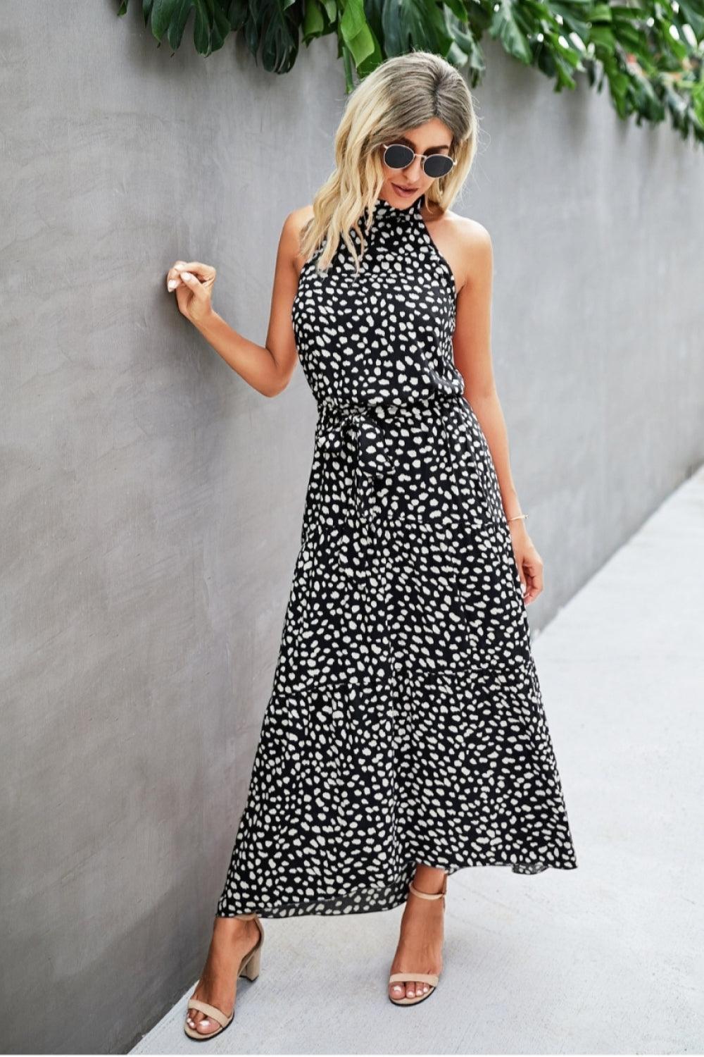 Polka Dot Halter Backless Dress