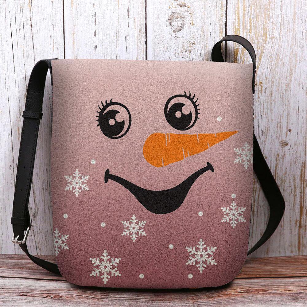 Bolso bandolera con estampado de copos de nieve y muñeco de nieve con sonrisa navideña festiva para mujer 