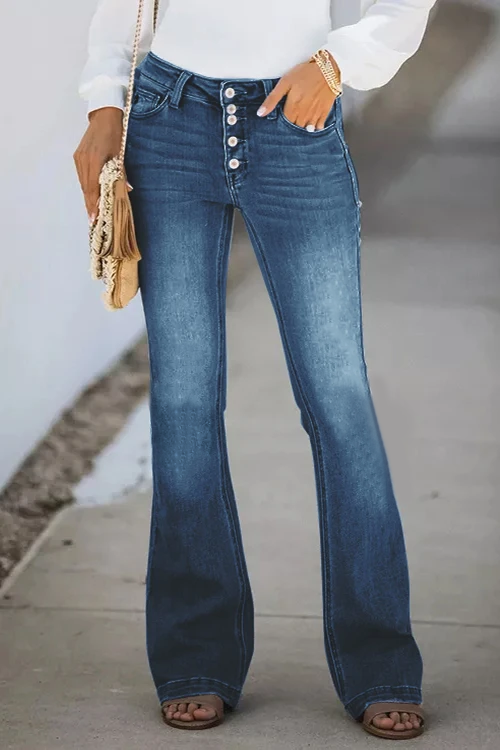 Ripped  Button Fly Slim Flare Jeans