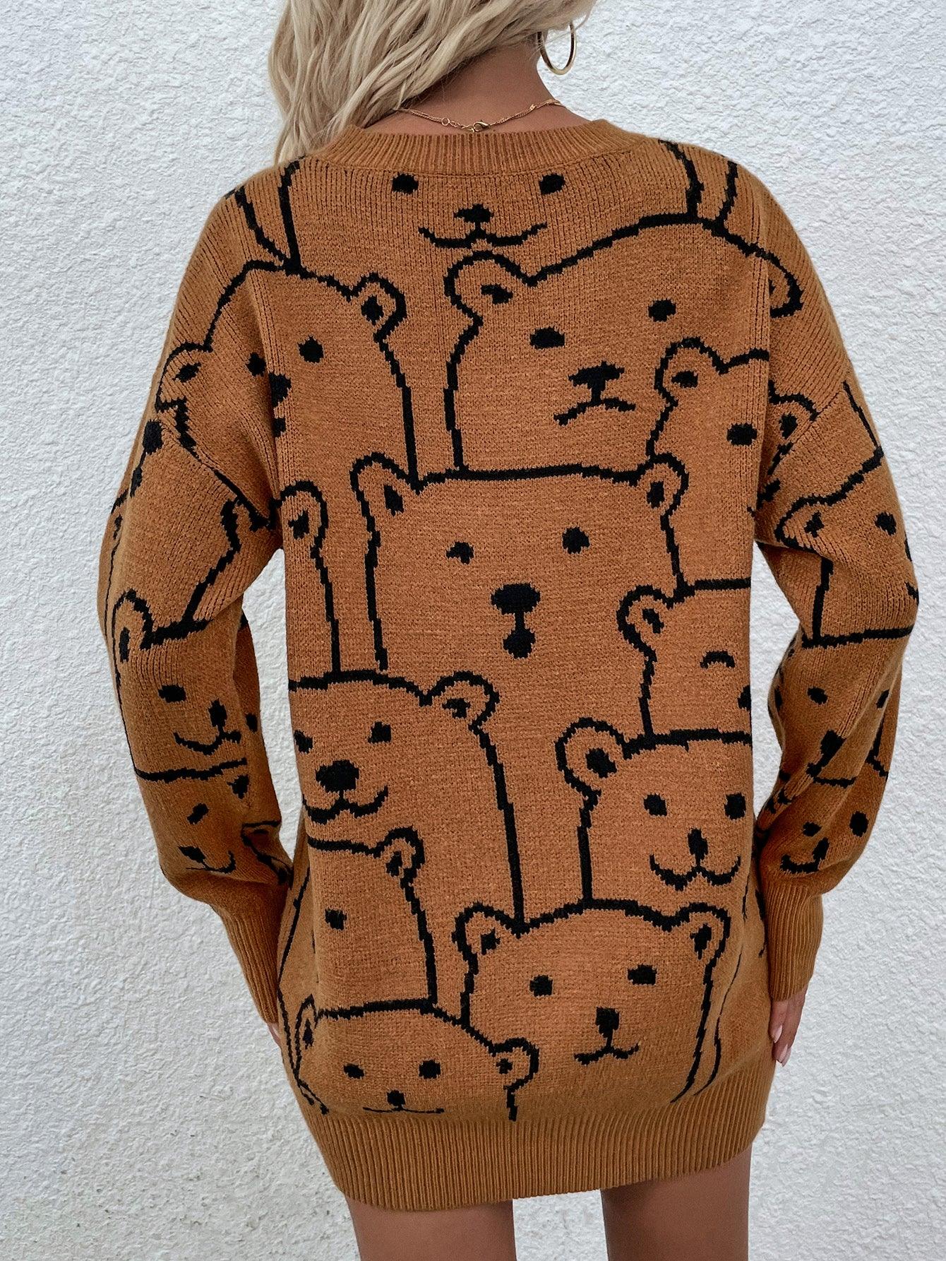 Bear Print Sweater Dress