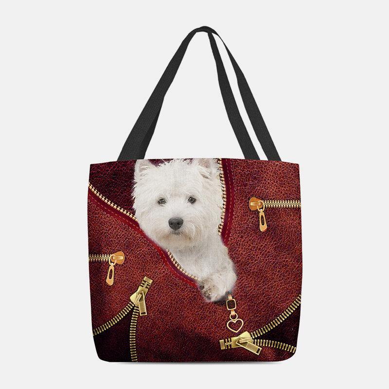 Frauen Leinwand niedlich 3D dreidimensionale Cartoon Hund Muster Casual Umhängetasche Handtasche Tote 