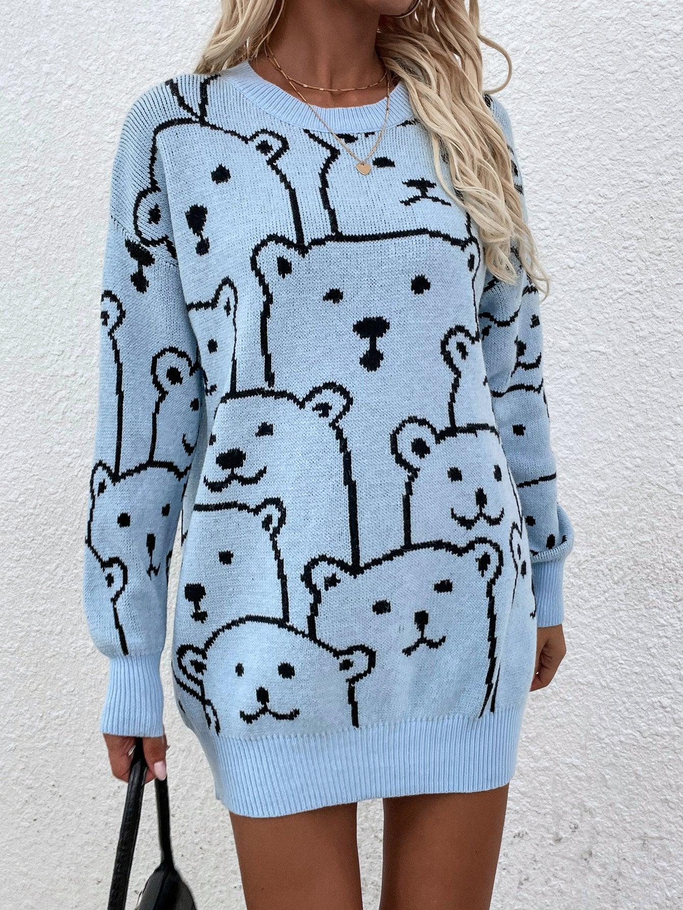 Bear Print Sweater Dress