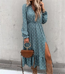 Polka dot su fold print long sleeve dress