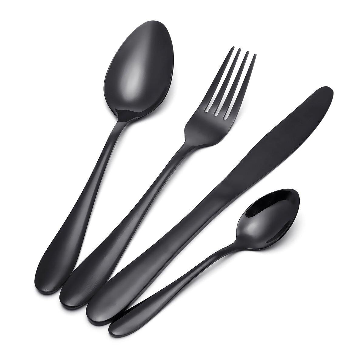 4Pcs Stainless Steel Black Gold Flatware Dinnerware Cutlery Fork Spoons Tableware Set for Kitchen Dinner Tool