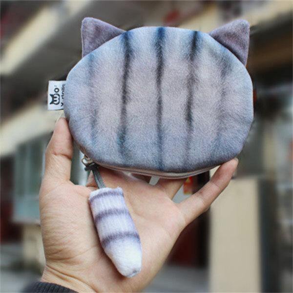 Women Plush Cartoon Cat Head Personality Cute Small Coin Bag Storage Bag