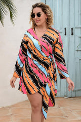 Plus Size Multicolor Wrap Belt Dress