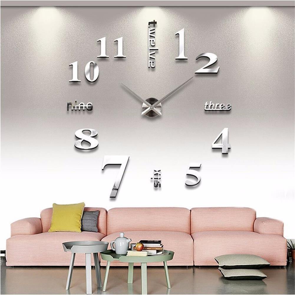 New 3D DIY Mirror Surface Wall Clocks Living Meeting Room Decorative Wall Watches