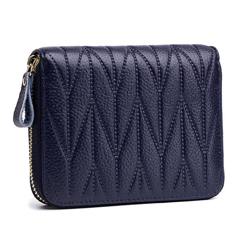 Women Genuine Leather RFID Multifunction Multi Card Slot Travel Small Wallet