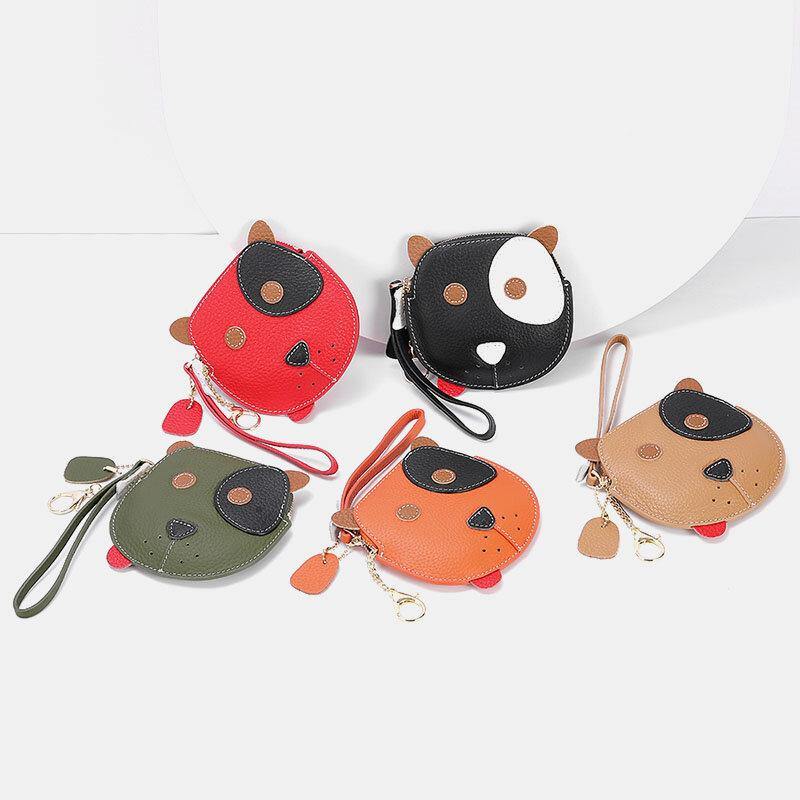 Women Genuine Leather Cowhide Cute Cartoon Dog Pattern Small Storage Bag Coin Bag