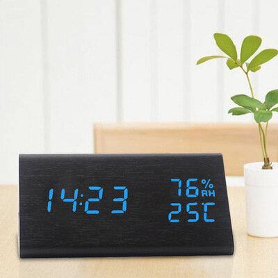 USB Voice Control Wooden Wooden Triangle Temperature LED Digital Alarm Clock Humidity Thermometer