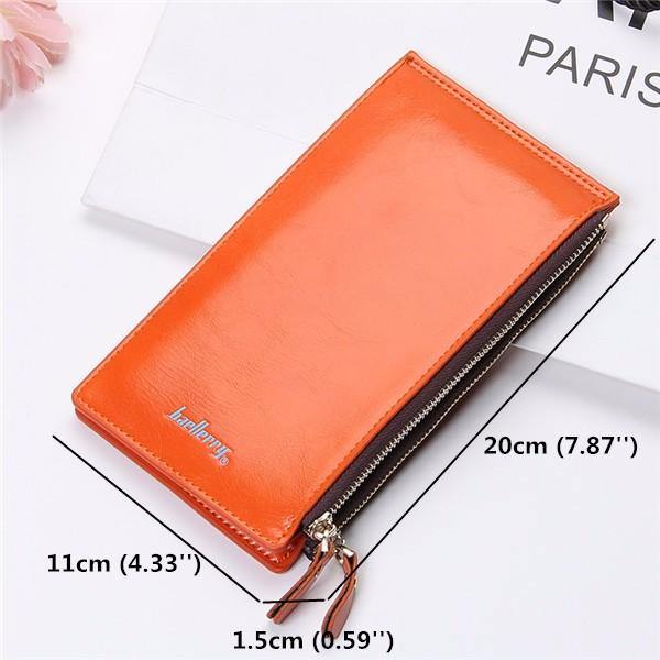 Women Waxy Ultra Thin Leather Long Purse Multi Card Holder