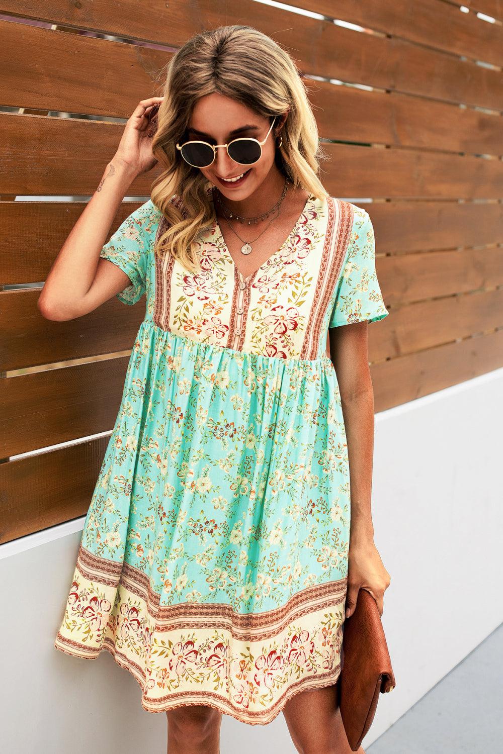 Bohemian Printed Short Sleeve Dress