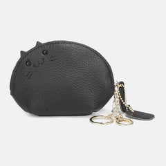 Women Genuine Leather Casual Cute Animal Cat Pattern Mini Hanging Coin Bag Storage Bag