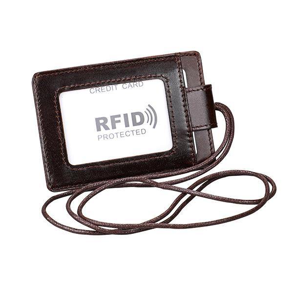 RFID Genuine Leather 4 Card Slot Neck Bag Card Holder