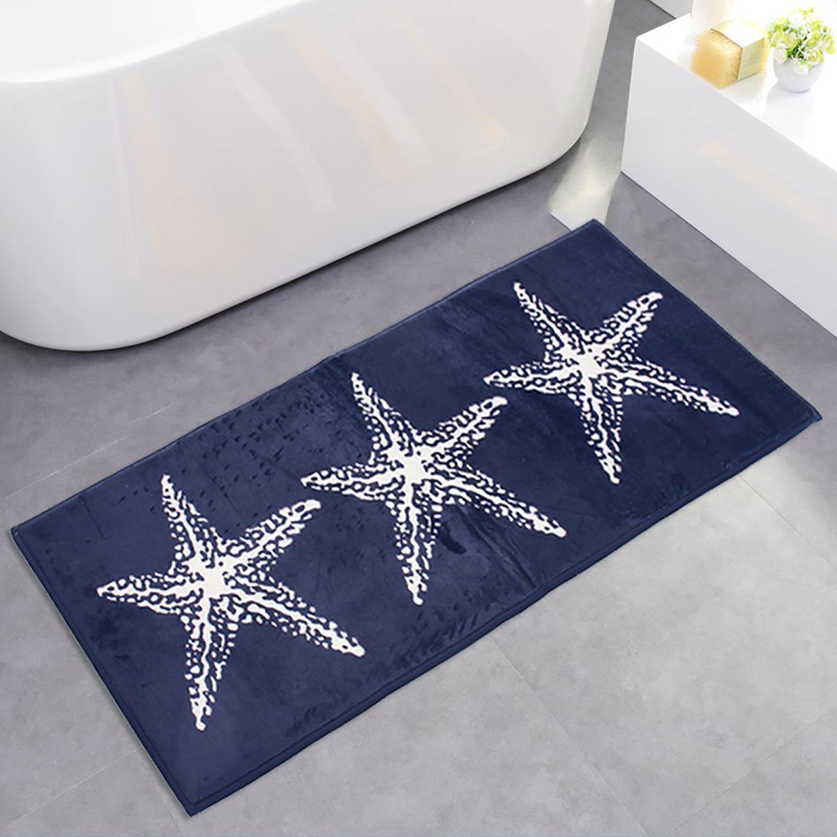 45x115cm Anti-slip Soft Flannel Door Mat Kitchen Floor Rug Bathroom Carpet Blue