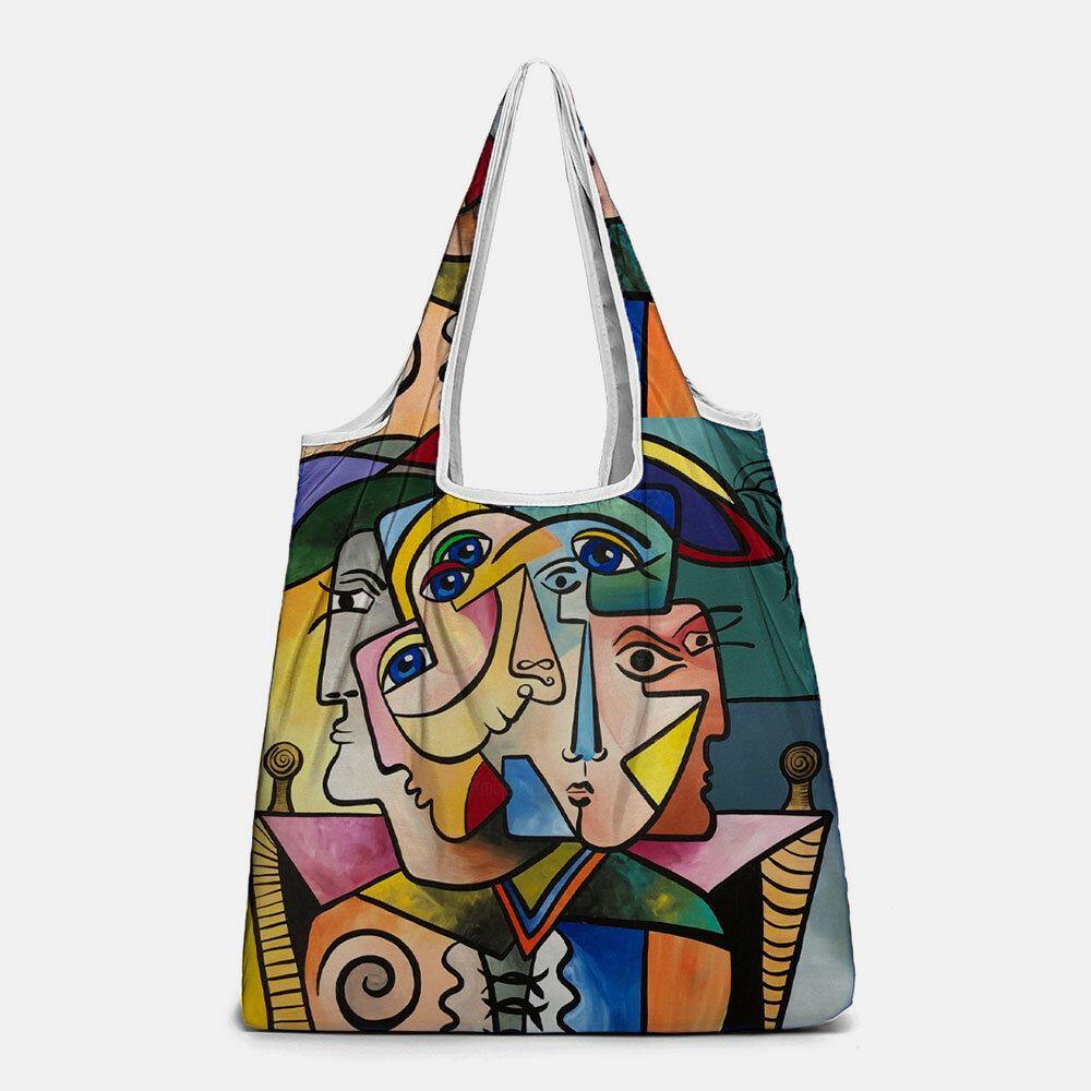 Bolso de mano con estampado de figuras abstractas para mujer, bolso de hombro, bolsos ligeros de tela para compras 